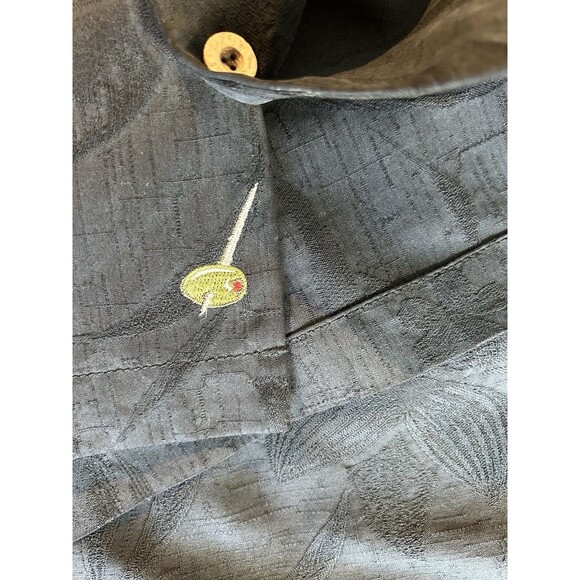 Tommy Bahama Silk Shirt Men's Sz M Black Holliday Embroiled “Give Drinks Chance” - Picture 7 of 11